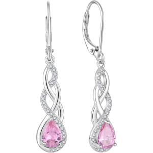 imageLeverback Earrings 925 Sterling Silver Infinity Dangle Drop Earrings Birthstone Earrings Twisted Jewelry Gifts for Women10 October  Pink Tourmaline
