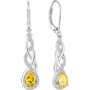 imageLeverback Earrings 925 Sterling Silver Infinity Dangle Drop Earrings Birthstone Earrings Twisted Jewelry Gifts for Women11 November  Citrine