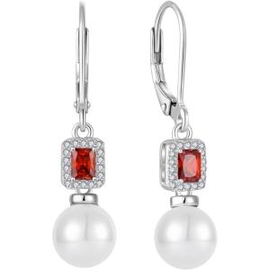 imagePearl Drop Earrings Dangling 925 Sterling Silver Emerald Cut Leverback Earrings Birthstone Jewelry for Women01 January  Garnet
