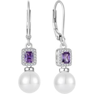imagePearl Drop Earrings Dangling 925 Sterling Silver Emerald Cut Leverback Earrings Birthstone Jewelry for Women02 February  Amethyst