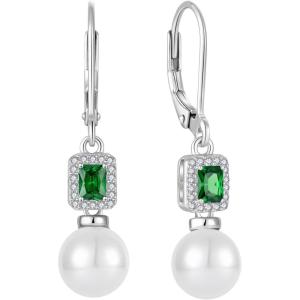 imagePearl Drop Earrings Dangling 925 Sterling Silver Emerald Cut Leverback Earrings Birthstone Jewelry for Women05 May  Emerald