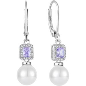 imagePearl Drop Earrings Dangling 925 Sterling Silver Emerald Cut Leverback Earrings Birthstone Jewelry for Women06 June  Alexandrite