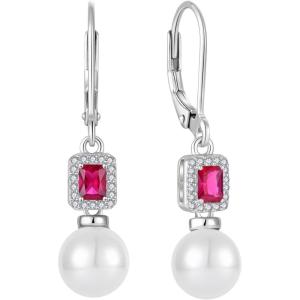 imagePearl Drop Earrings Dangling 925 Sterling Silver Emerald Cut Leverback Earrings Birthstone Jewelry for Women07 July  Ruby