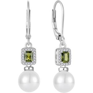 imagePearl Drop Earrings Dangling 925 Sterling Silver Emerald Cut Leverback Earrings Birthstone Jewelry for Women08 August  Peridot