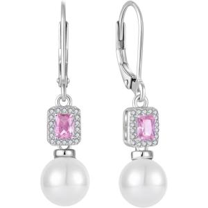 imagePearl Drop Earrings Dangling 925 Sterling Silver Emerald Cut Leverback Earrings Birthstone Jewelry for Women10 October  Pink Tourmaline