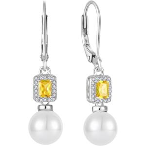 imagePearl Drop Earrings Dangling 925 Sterling Silver Emerald Cut Leverback Earrings Birthstone Jewelry for Women11 November  Citrine