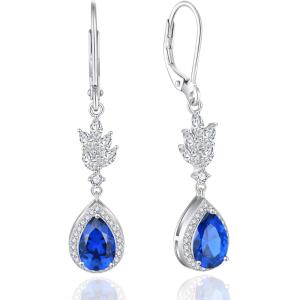 imageTeardrop Leverback Wedding Earrings 925 Sterling Silver Dangle Drop Earrings with Birthstone Jewelry for Women Brides Bridesmaid09 September  Sapphire