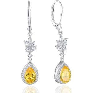 imageTeardrop Leverback Wedding Earrings 925 Sterling Silver Dangle Drop Earrings with Birthstone Jewelry for Women Brides Bridesmaid11 November  Citrine