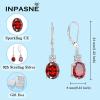 imageGarnet Jewelry Set for Women 925 Sterling Silver Oval Cut Necklace Dangle Drop Leverback Earrings January Birthstone Jewelry for Her