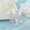 imageInfinity Celtic Knot Jewelry Set for Women 925 Sterling Silver Irish Necklace Pink Tourmaline Dangle Drop Leverback Earrings October Birthstone Jewelry Gifts for Mom