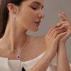 imagePrincess Cut Jewelry Set 925 Sterling Silver Amethyst Earrings Dangle Drop Leverback February Birthstone Necklace and Bracelet Jewelry Gifts for Women