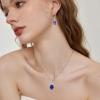 imageSapphire Jewelry Set for Women 925 Sterling Silver Oval Cut Necklace Dangle Drop Leverback Earrings September Birthstone Jewelry for Her
