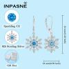 imageWomen Snowflake Earrings 925 Sterling Silver Leverback Earrings Aquamarine Dangle Drop Earrings Christmas Gift for Women Her Mom