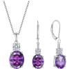 imageAmethyst Jewelry Set for Women 925 Sterling Silver Oval Cut Necklace Dangle Drop Leverback Earrings February Birthstone Jewelry for Her
