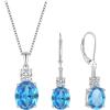 imageAquamarine Jewelry Set for Women 925 Sterling Silver Oval Cut Necklace Dangle Drop Leverback Earrings March Birthstone Jewelry for Her