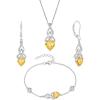 imageInfinity Celtic Knot Jewelry Set for Women 925 Sterling Silver Irish Necklace Citrine Dangle Drop Leverback Earrings and Bracelet November Birthstone Jewelry Gifts for Her