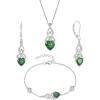 imageInfinity Celtic Knot Jewelry Set for Women 925 Sterling Silver Irish Necklace Emerald Dangle Drop Leverback Earrings and Bracelet May Birthstone Jwelry Gifts for Her