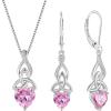 imageInfinity Celtic Knot Jewelry Set for Women 925 Sterling Silver Irish Necklace Pink Tourmaline Dangle Drop Leverback Earrings October Birthstone Jewelry Gifts for Mom