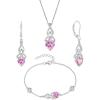 imageInfinity Celtic Knot Jewelry Set for Women 925 Sterling Silver Irish Necklace Pink Tourmaline Dangle Drop Leverback Earrings and Bracelet October Birthstone Jewelry Gifts for Her