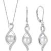 imageInfinity Freshwater Pearl Jewelry Set for Women 925 Sterling Silver Pearl Necklace and Dangle Drop Leverback Earrings Set