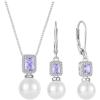imagePearl Jewelry Set 925 Sterling Silver Alexandrite Necklace Earrings Emerald Cut June Birthstone Jewelry Gifts for Her