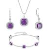imagePrincess Cut Jewelry Set 925 Sterling Silver Amethyst Earrings Dangle Drop Leverback February Birthstone Necklace and Bracelet Jewelry Gifts for Women