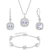imagePrincess Cut Jewelry Set 925 Sterling Silver Cubic Zirconia Earrings Dangle Drop Leverback April Birthstone Necklace and Bracelet Jewelry Gifts for Women