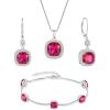 imagePrincess Cut Jewelry Set 925 Sterling Silver Ruby Earrings Dangle Drop Leverback July Birthstone Necklace and Bracelet Jewelry Gifts for Women