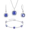 imagePrincess Cut Jewelry Set 925 Sterling Silver Tanzanite Earrings Dangle Drop Leverback December Birthstone Necklace and Bracelet Jewelry Gifts for Women