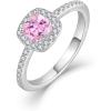 imagePromise Ring for Women 925 Sterling Silver Princess Cut Halo Birthstone Ring for Her Brides Wife Size 51010 October  Pink Tourmaline