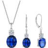 imageSapphire Jewelry Set for Women 925 Sterling Silver Oval Cut Necklace Dangle Drop Leverback Earrings September Birthstone Jewelry for Her