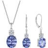 imageTanzanite Jewelry Set for Women 925 Sterling Silver Oval Cut Necklace Dangle Drop Leverback Earrings December Birthstone Jewelry for Her