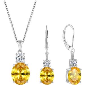 imageCitrine Jewelry Set for Women 925 Sterling Silver Oval Cut Necklace Dangle Drop Leverback Earrings November Birthstone Jewelry for Her