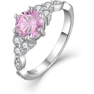 imageEngagement Ring for Women 925 Sterling Silver Promise Wedding Anniverasry Eternity Ring for Her Size 51010 October  Pink Tourmaline