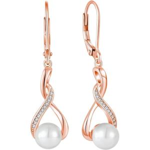 imageFreshwater Pearl Drop Earrings for Women 925 Sterling Silver Infinity Dangle Leverback Earrings Pearl Jewelry Gifts for HerRose Gold Plated