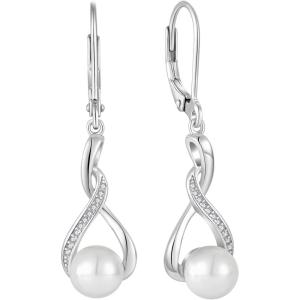 imageFreshwater Pearl Drop Earrings for Women 925 Sterling Silver Infinity Dangle Leverback Earrings Pearl Jewelry Gifts for HerWhite Gold Plated