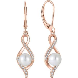 imageFreshwater Pearl Drop Earrings for Women 925 Sterling Silver Infinity Twisted Dangle Earrings Pearl Jewelry for HerRose Gold Plated