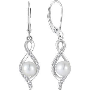 imageFreshwater Pearl Drop Earrings for Women 925 Sterling Silver Infinity Twisted Dangle Earrings Pearl Jewelry for HerWhite Gold Plated