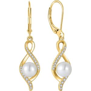imageFreshwater Pearl Drop Earrings for Women 925 Sterling Silver Infinity Twisted Dangle Earrings Pearl Jewelry for HerYellow Gold Plated