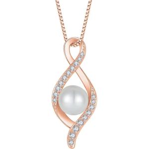 imageFreshwater Pearl Necklace for Women 925 Sterling Silver Infinity Pendant Necklace Pearl Jewelry Gifts for HerRose Gold Plated