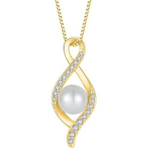 imageFreshwater Pearl Necklace for Women 925 Sterling Silver Infinity Pendant Necklace Pearl Jewelry Gifts for HerYellow Gold Plated
