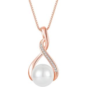 imageFreshwater Pearl Pendant Necklace for Women 925 Sterling Silver Infinity Necklace Pearl Jewelry Gifts for HerRose Gold Plated