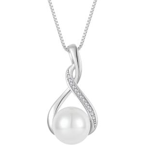 imageFreshwater Pearl Pendant Necklace for Women 925 Sterling Silver Infinity Necklace Pearl Jewelry Gifts for HerWhite Gold Plated