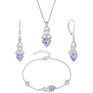 imageInfinity Celtic Knot Jewelry Set for Women 925 Sterling Silver Irish Necklace Alexandrite Dangle Drop Leverback Earrings and Bracelet June Birthstone Jewelry Gifts for Her