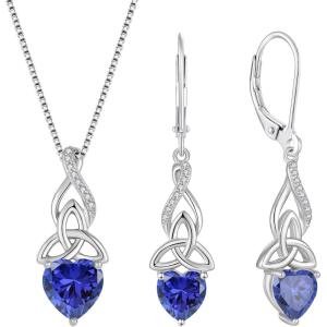 imageInfinity Celtic Knot Jewelry Set for Women 925 Sterling Silver Irish Necklace Tanzanite Dangle Drop Leverback Earrings December Birthstone Jewelry Gifts for Mom