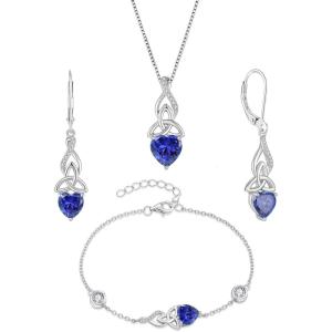 imageInfinity Celtic Knot Jewelry Set for Women 925 Sterling Silver Irish Necklace Tanzanite Dangle Drop Leverback Earrings and Bracelet December Birthstone Jewelry Gifts for Her