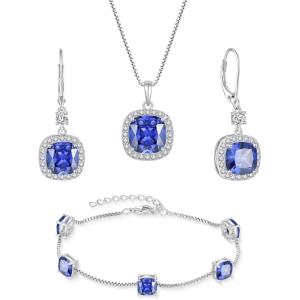 imagePrincess Cut Jewelry Set 925 Sterling Silver Tanzanite Earrings Dangle Drop Leverback December Birthstone Necklace and Bracelet Jewelry Gifts for Women