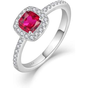 imagePromise Ring for Women 925 Sterling Silver Princess Cut Halo Birthstone Ring for Her Brides Wife Size 51007 July  Ruby