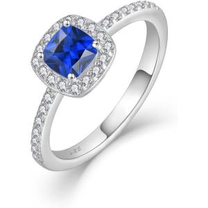 imagePromise Ring for Women 925 Sterling Silver Princess Cut Halo Birthstone Ring for Her Brides Wife Size 51009 September  Sapphire