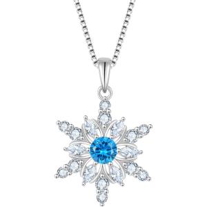 imageSnowflake Necklace for Women 925 Sterling Silver Frozen Pendant Blue Aquamarine Jewelry Christmas Gifts for Her